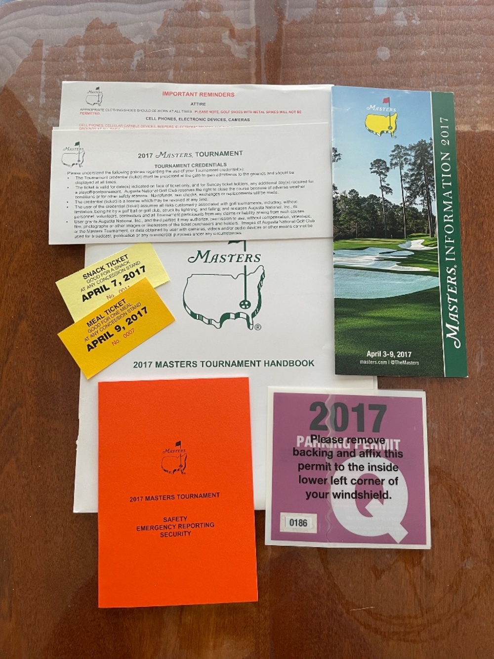 2017 Augusta National Golf Club Masters tournament handbook /Parking pass Etc